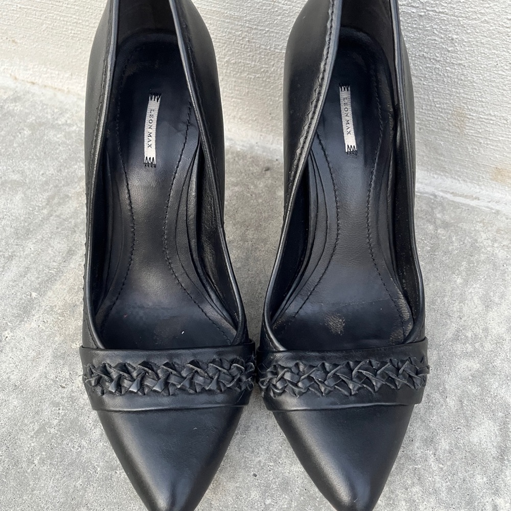 Elegant Black Braided Leather Heels